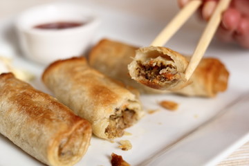 Spring roll with meat filling