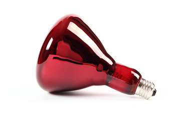 Incandescent Near Infrared Light Bulb Red Heat Lamp. Isolated on White Background.