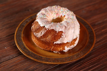 Easter Cake. Sweet yeast cake with sugar glaze.