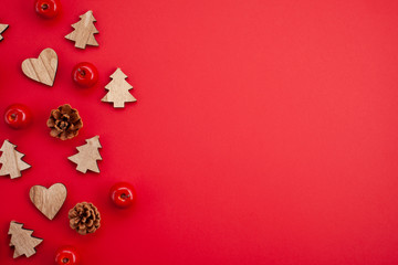 Festive christmas mockup over the red  background with copy space for text and xmas decoration