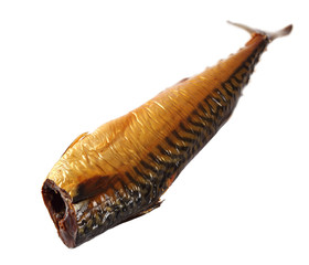 Headless Smoked Mackerel. Isolated on white background.