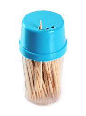 Pocket Wooden Toothpick Pack with Holder. Isolated with clipping path.