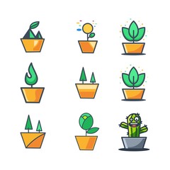 Vector Set of Abstract Potted Plants Illustrations Design Templates