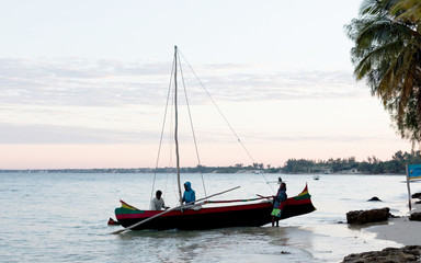 Ifaty, Madagascar on august 2, 2019 - Fishingboat on the sea, the villagers of Ifaty depend heavily on the sea for food.