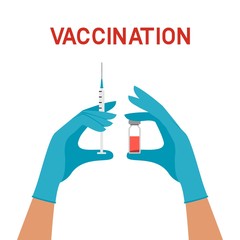 Hands with syringe and vial. The vaccination concept
