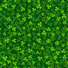 Green clover shamrock seamless pattern. St. Patrick's day background