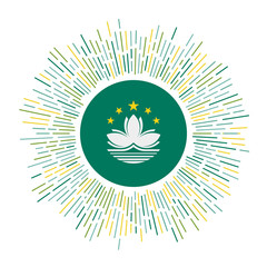 Macao sign. Country flag with colorful rays. Radiant sunburst with Macao flag. Vector illustration.