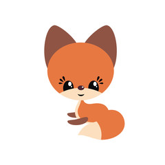 Cute little fox in cartoon style. Vector illustration isolated on a white background.