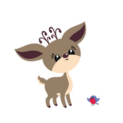 Cute little deer in cartoon style. Christmas vector illustration isolated on a white background.