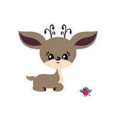 Cute little deer in cartoon style. Christmas vector illustration isolated on a white background.