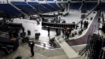 timelapse technical preparation for a rock concert at the stadium