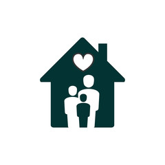 Silhouette family safe at home as mom and dad and kid. Family love icon. Stock Vector illustration isolated on white background.