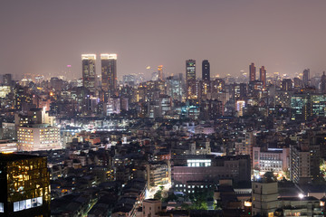 Fototapeta na wymiar Endless Metropolis at Night: Aerial View of Downtown Taiwan's Expansive Metropolitan Skyline - Taipei, Taiwan