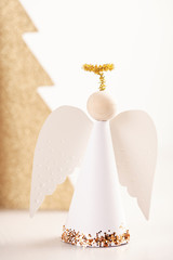 Christmas greeting card mock up with paper angel, christmas tree and decoration