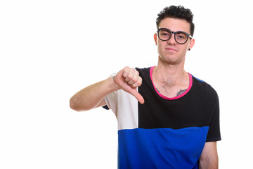 Studio shot of young handsome man isolated against white background