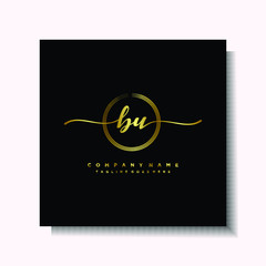 Initial BU Handwriting logo brush circle template is gold color. Handwriting logo minimalist Gold color luxury