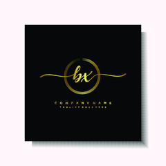 Initial BX Handwriting logo brush circle template is gold color. Handwriting logo minimalist Gold color luxury