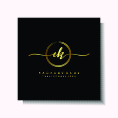Initial CK Handwriting logo brush circle template is gold color. Handwriting logo minimalist Gold color luxury