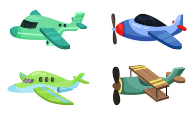 Set of cartoon airplanes. Vector illustration on a white background.