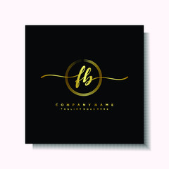 Initial FB Handwriting logo brush circle template is gold color. Handwriting logo minimalist Gold color luxury