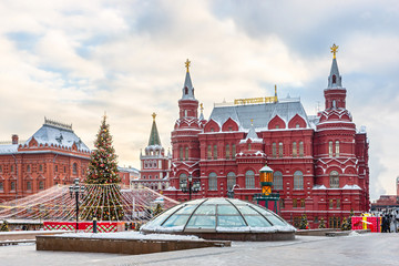 Christmas in Moscow. Manezhnaya square in Moscow.