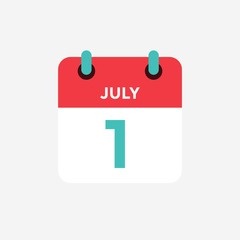 Flat icon calendar 1 of July. Date, day and month. Vector illustration. - 299719134