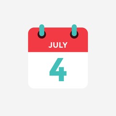 Flat icon calendar 4 of July. Date, day and month. Vector illustration.