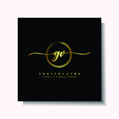 Initial GV Handwriting logo brush circle template is gold color. Handwriting logo minimalist Gold color luxury