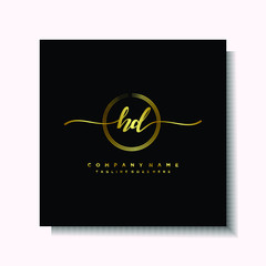 Initial HD Handwriting logo brush circle template is gold color. Handwriting logo minimalist Gold color luxury