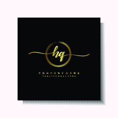 Initial HQ Handwriting logo brush circle template is gold color. Handwriting logo minimalist Gold color luxury
