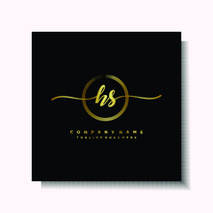 Initial HS Handwriting logo brush circle template is gold color. Handwriting logo minimalist Gold color luxury