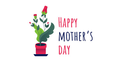Happy Mother's Day card. Flowers in a pot. Vector illustration with flowers.