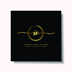 Initial IC Handwriting logo brush circle template is gold color. Handwriting logo minimalist Gold color luxury
