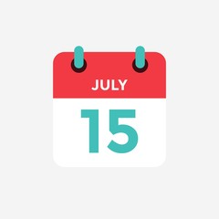 Flat icon calendar 15 of July. Date, day and month. Vector illustration. - 299720119
