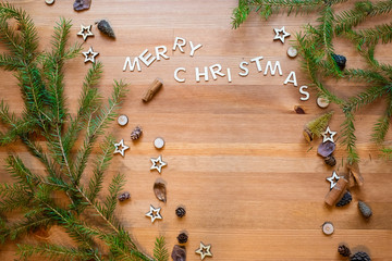 Obraz premium Christmas decor, dried fruits, wooden toys, New Year.