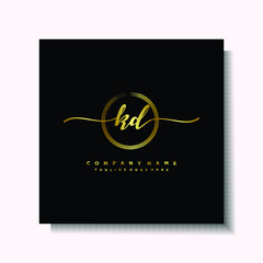 Initial KD Handwriting logo brush circle template is gold color. Handwriting logo minimalist Gold color luxury