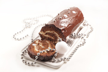 christmas chocolate cake and decoration