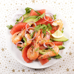 festive vegetable salad with fresh shrimp