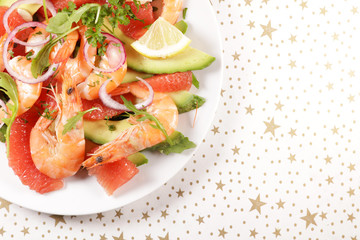 festive vegetable salad with fresh shrimp