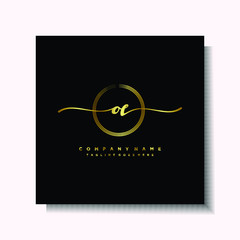 Initial OE Handwriting logo brush circle template is gold color. Handwriting logo minimalist Gold color luxury