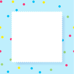 White Empty paper rectangle with copy space for text. Confetti color dots background. Vector illustration