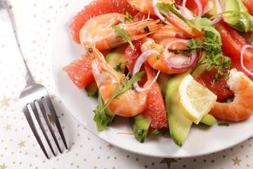 delicious shrimp salad with avocado and grapefruit