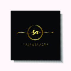Initial SA Handwriting logo brush circle template is gold color. Handwriting logo minimalist Gold color luxury