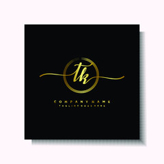 Initial TK Handwriting logo brush circle template is gold color. Handwriting logo minimalist Gold color luxury