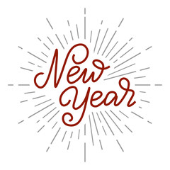 New Year typography logo. New Year monoline lettering composition. Happy new year template for card, invitation, label. Vector EPS 10