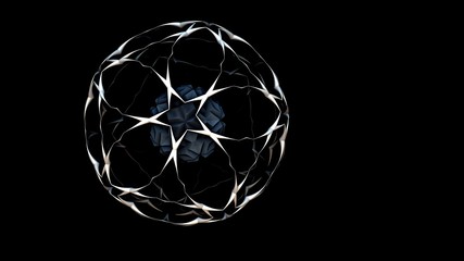 Blank sphere in the center of solid star-shaped metal frame with black background.3d render