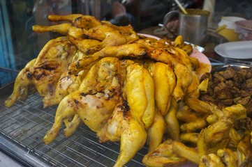 Chickens in Muslim restaurant. Chickens for Muslim yellow rice chicken.