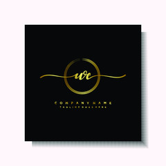 Initial WC Handwriting logo brush circle template is gold color. Handwriting logo minimalist Gold color luxury