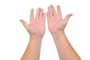 Close up hands to praying on white background.