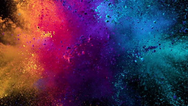 Super Slow Motion Shot of Color Powder Explosion Isolated on Black Background at 1000fps.